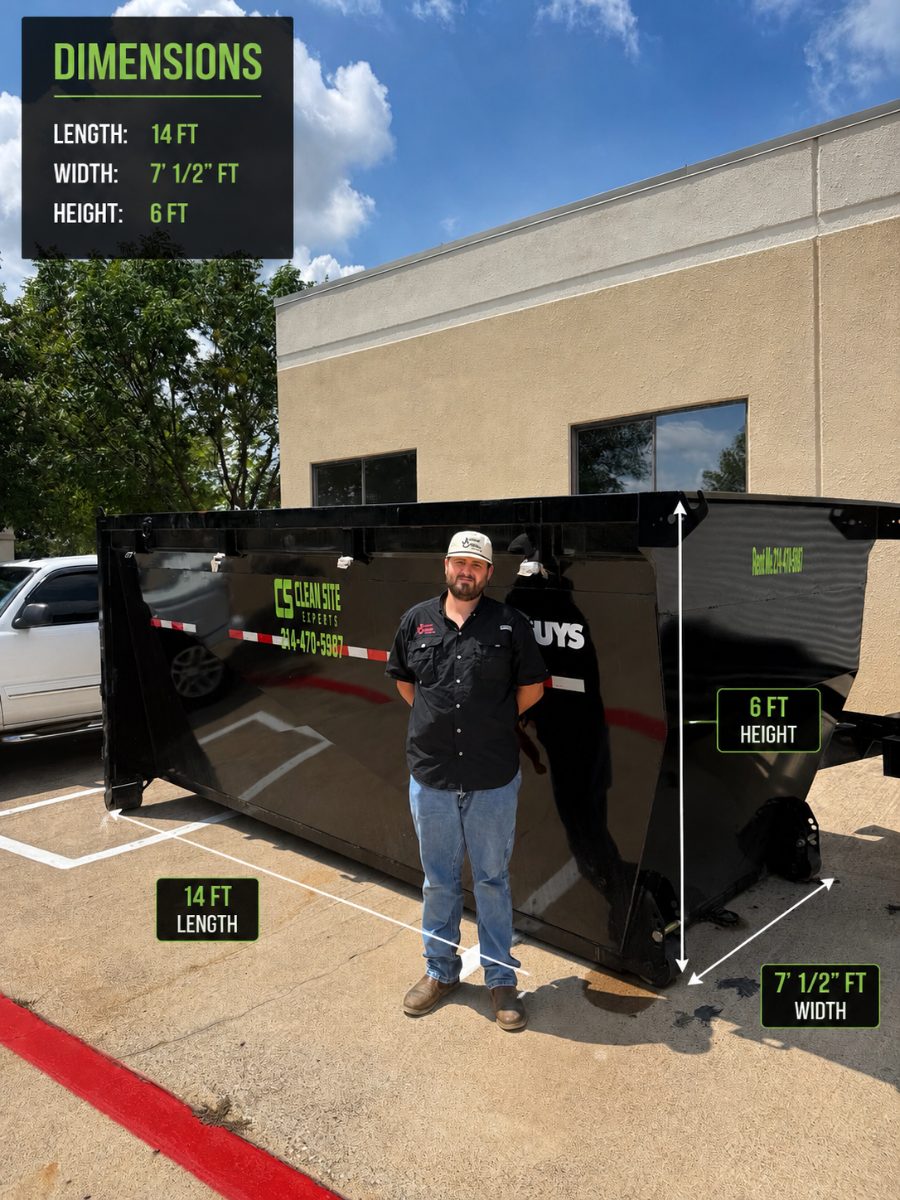 Clean Site Experts 20 yard roll off dumpster with dimensions